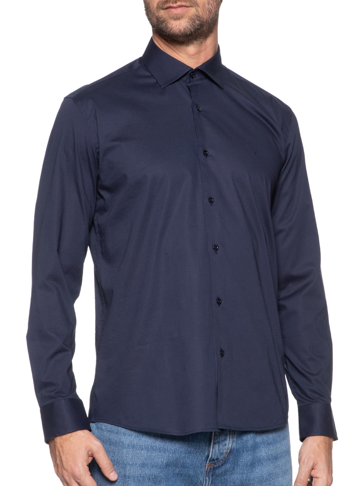 Camisa Masculina Slim Fit Tricoline Stretch Azul Aramis
