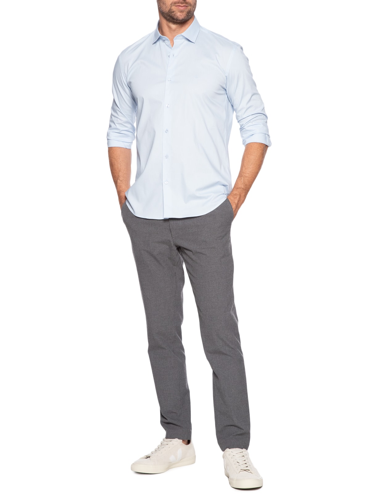 Camisa Masculina Slim Fit Tricoline Stretch Azul Aramis