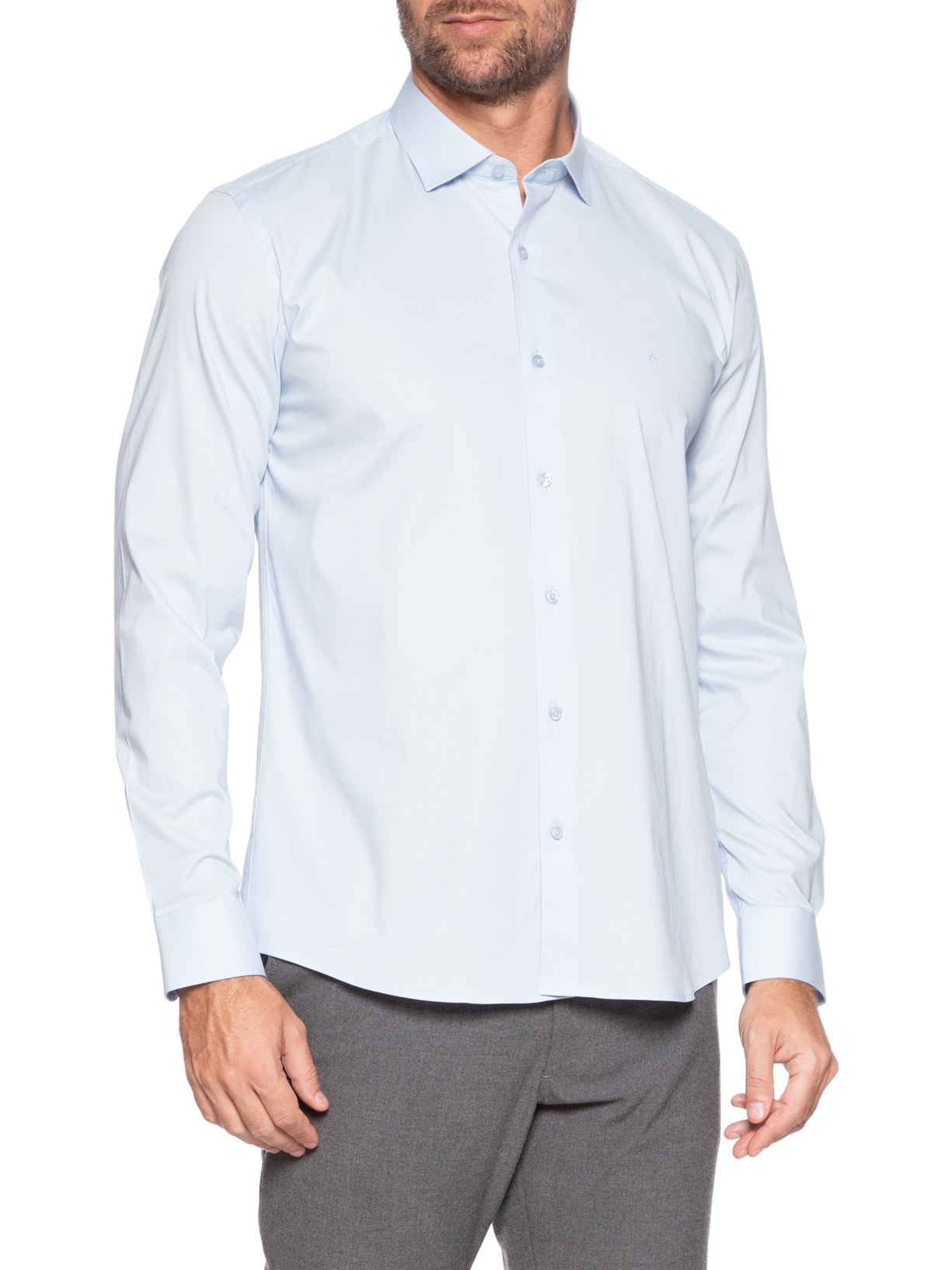 Camisa Masculina Slim Fit Tricoline Stretch Azul Aramis