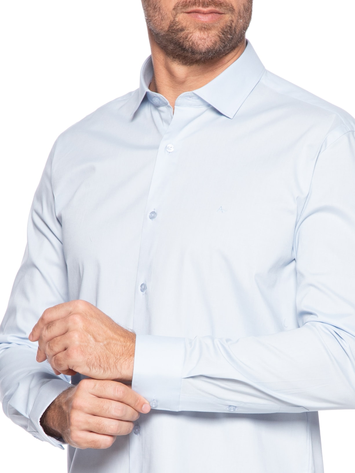 Camisa Masculina Slim Fit Tricoline Stretch Azul Aramis