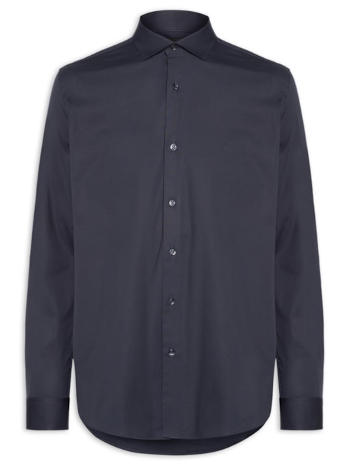 Camisa Masculina Slim Fit Tricoline Stretch - Azul