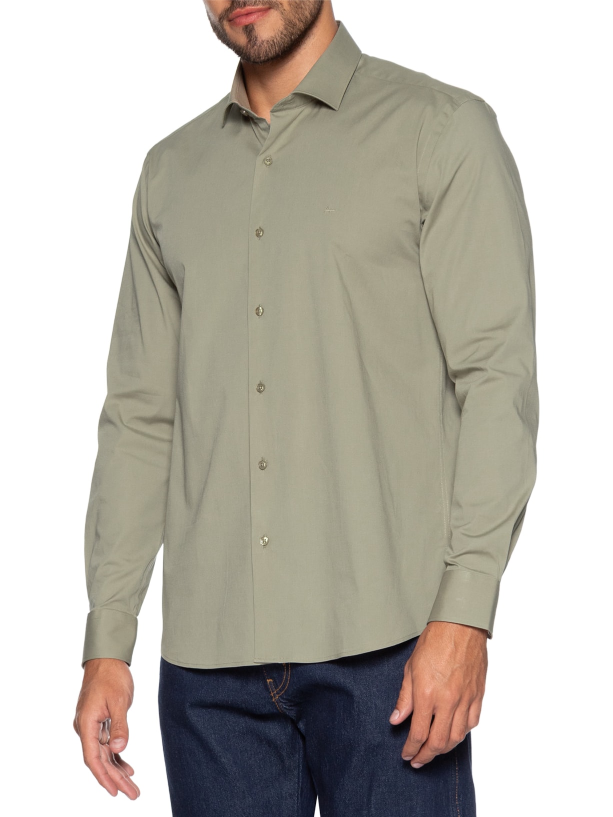Camisa Masculina Slim Fit Tricoline Stretch Bege Aramis