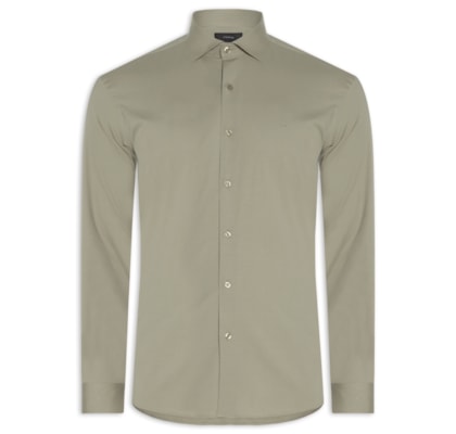 Camisa Masculina Slim Fit Tricoline Stretch – Bege