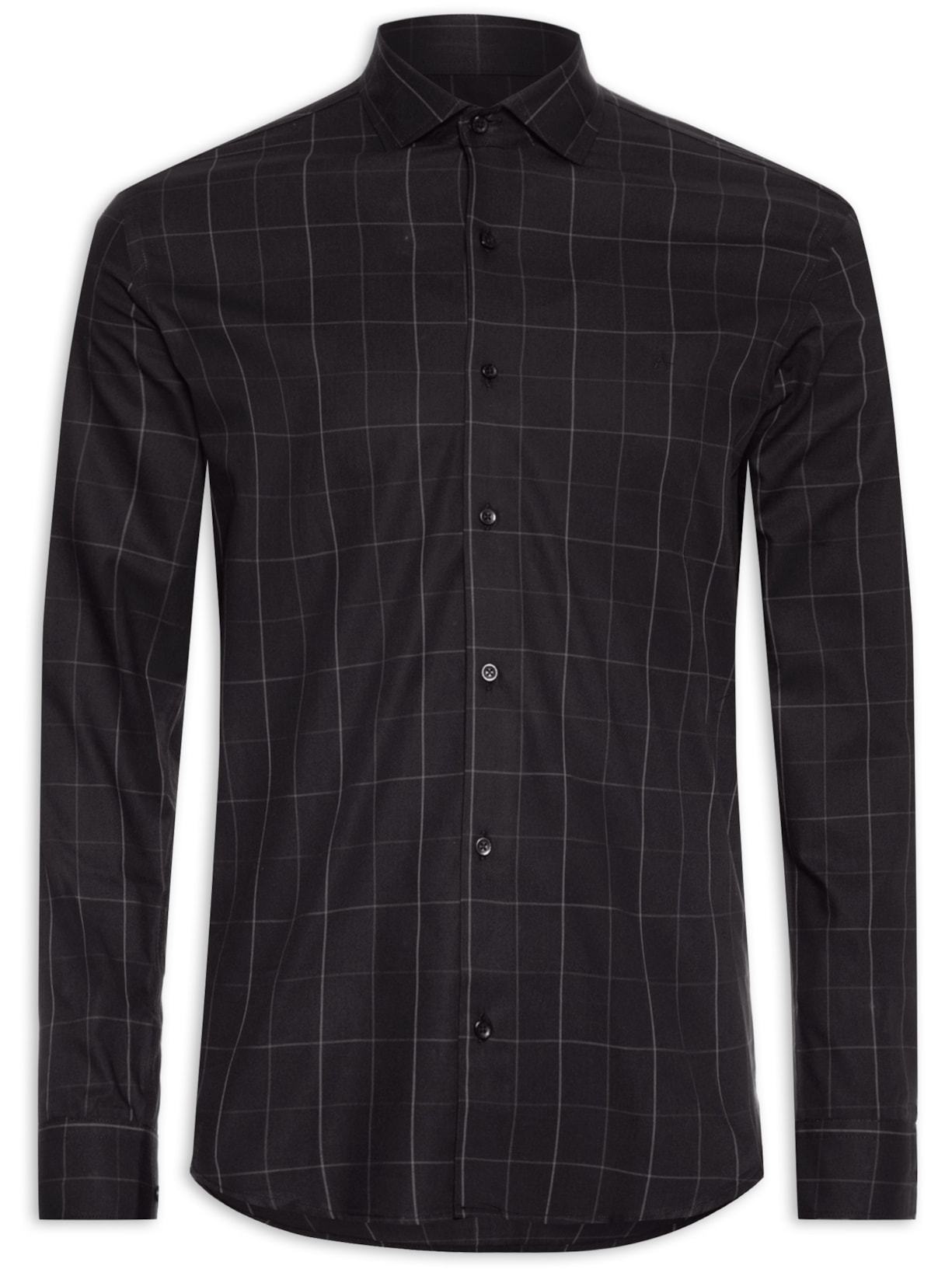 Camisa Masculina Slim Fit Xadrez em Tricoline - Preto
