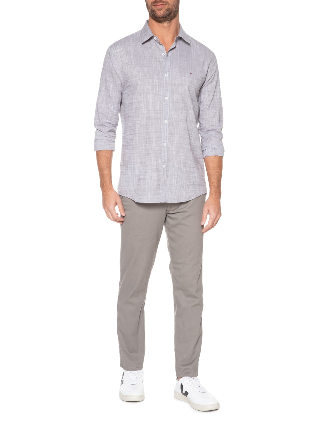 Camisa Masculina Slim Flamê Lisa Cinza Aramis