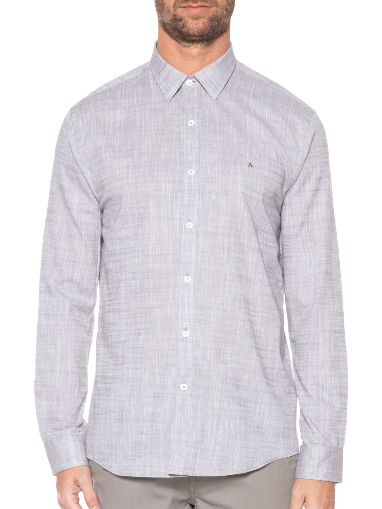 Camisa Masculina Slim Flamê Lisa Cinza Aramis