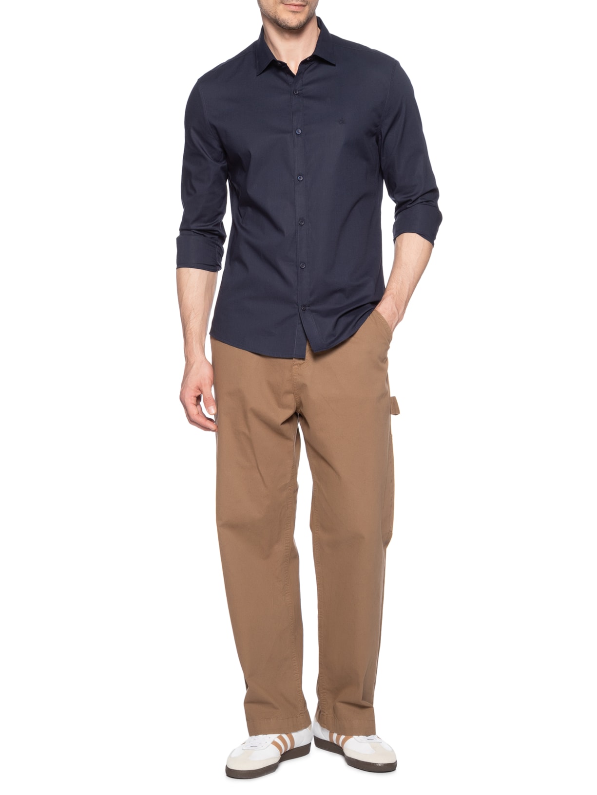 Camisa Masculina Slim Galles Stretch Azul Calvin Klein - White Label