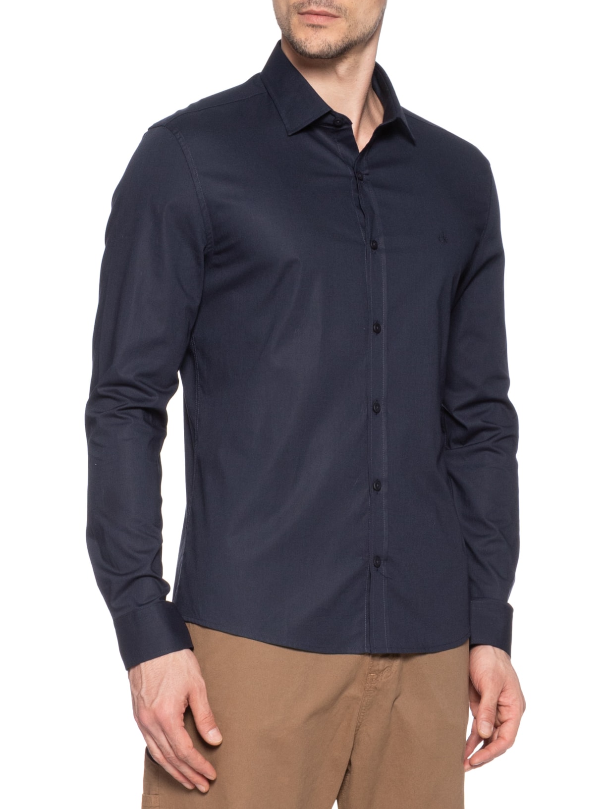 Camisa Masculina Slim Galles Stretch Azul Calvin Klein - White Label