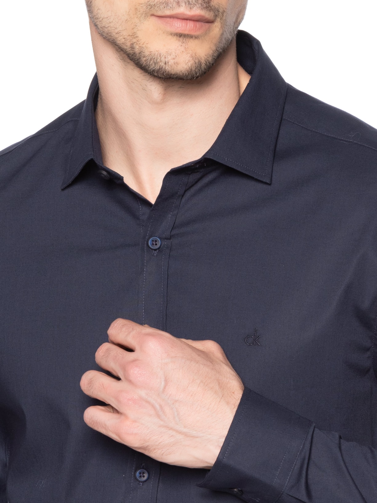 Camisa Masculina Slim Galles Stretch Azul Calvin Klein - White Label