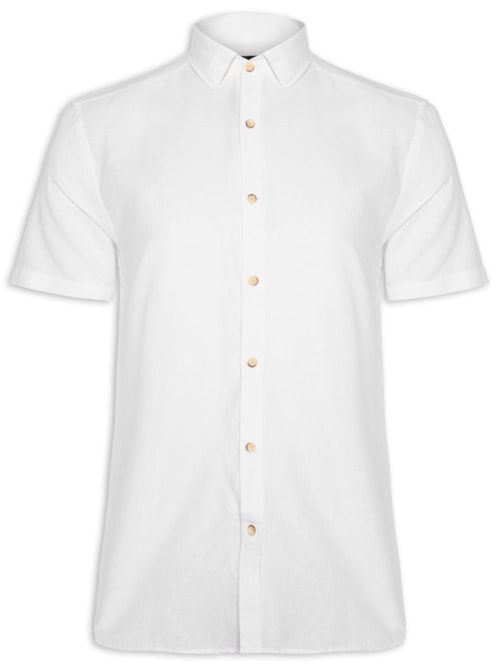 Camisa Masculina Slim Linho Algodão - Branco