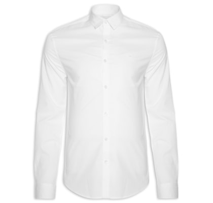 Camisa Masculina Slim Lisa Básica Logo No Peito - Off White