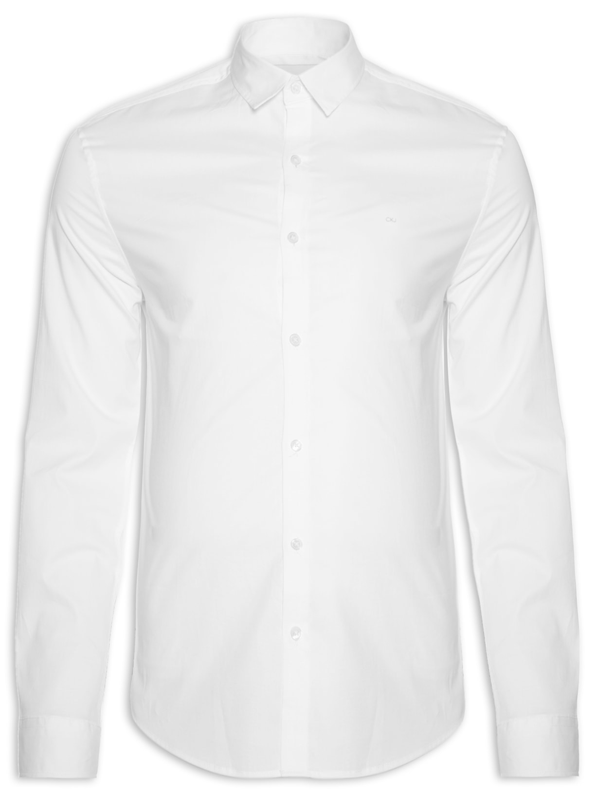 Camisa Masculina Slim Lisa Básica Logo No Peito - Off White