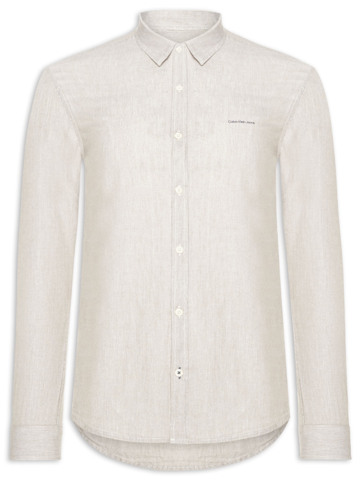 Camisa Masculina Slim Listrada Silk Logo - Bege