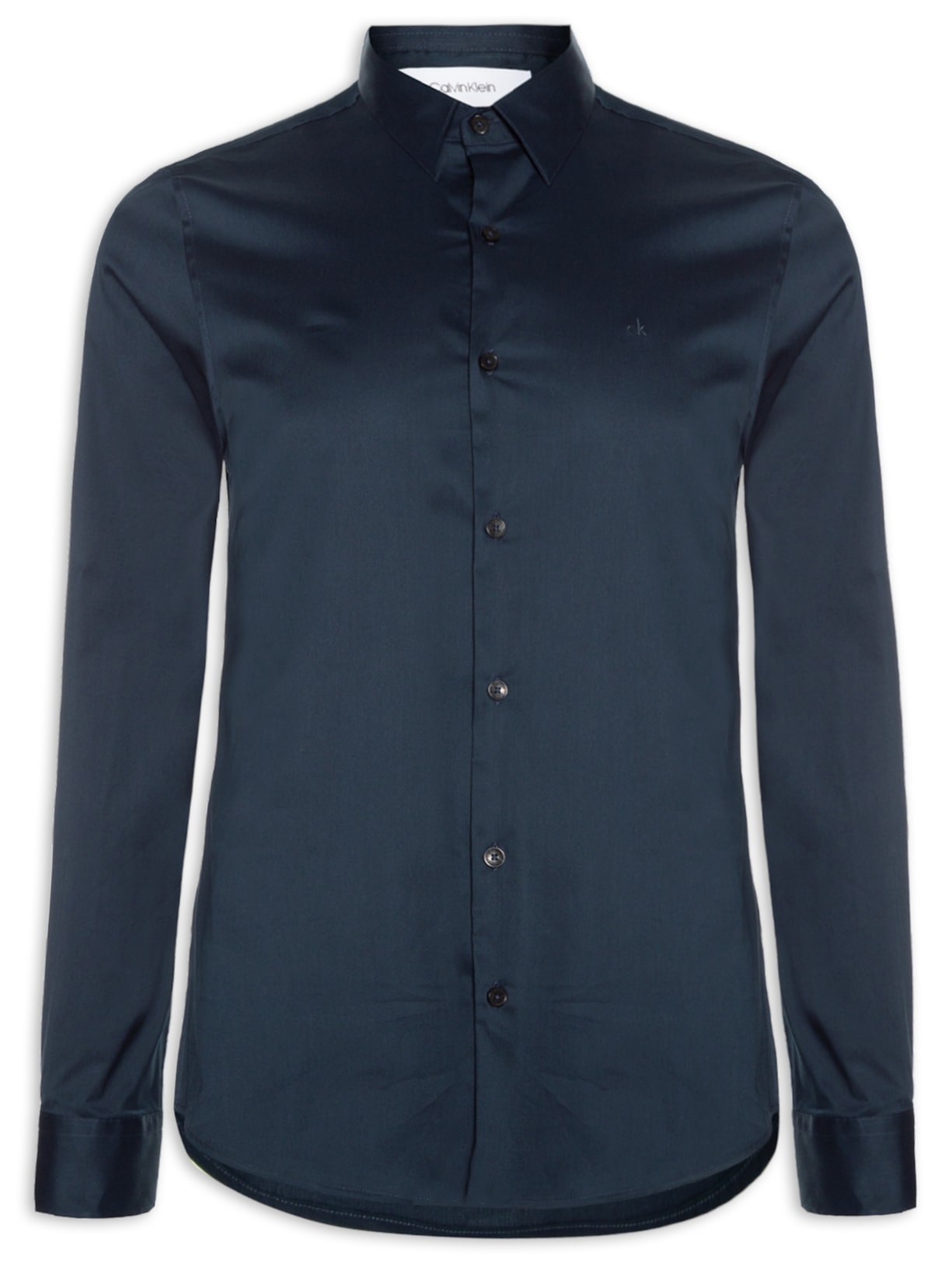 Camisa Masculina Slim Manga Longa Básica Algodão Poliamida - Azul