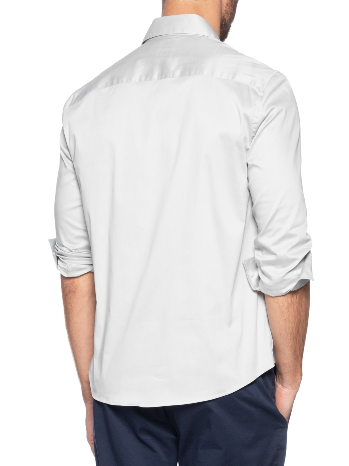 Camisa Masculina Slim Manga Longa Básica Algodão Poliamida Cinza Calvin Klein