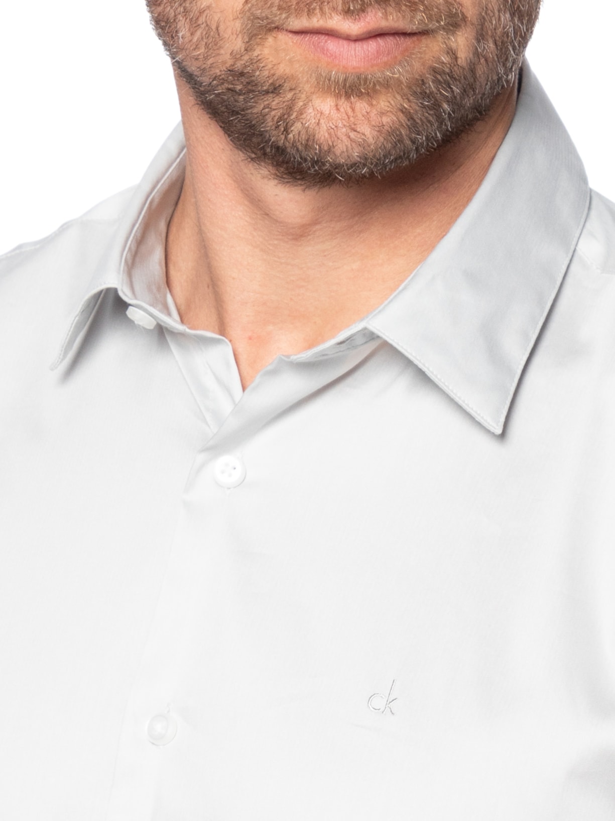 Camisa Masculina Slim Manga Longa Básica Algodão Poliamida Cinza Calvin Klein