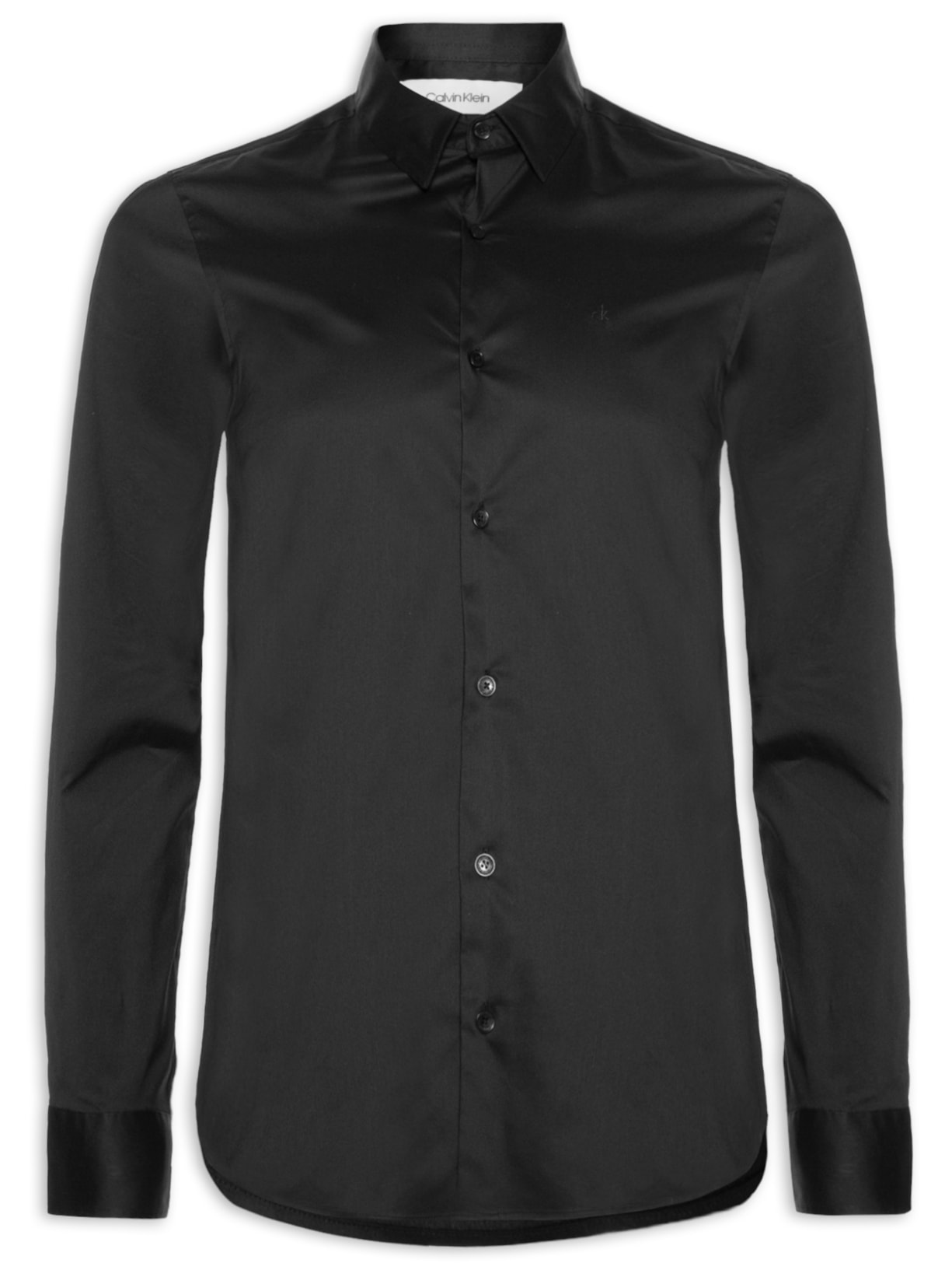 Camisa Masculina Slim Manga Longa Básica Algodão Poliamida - Preto