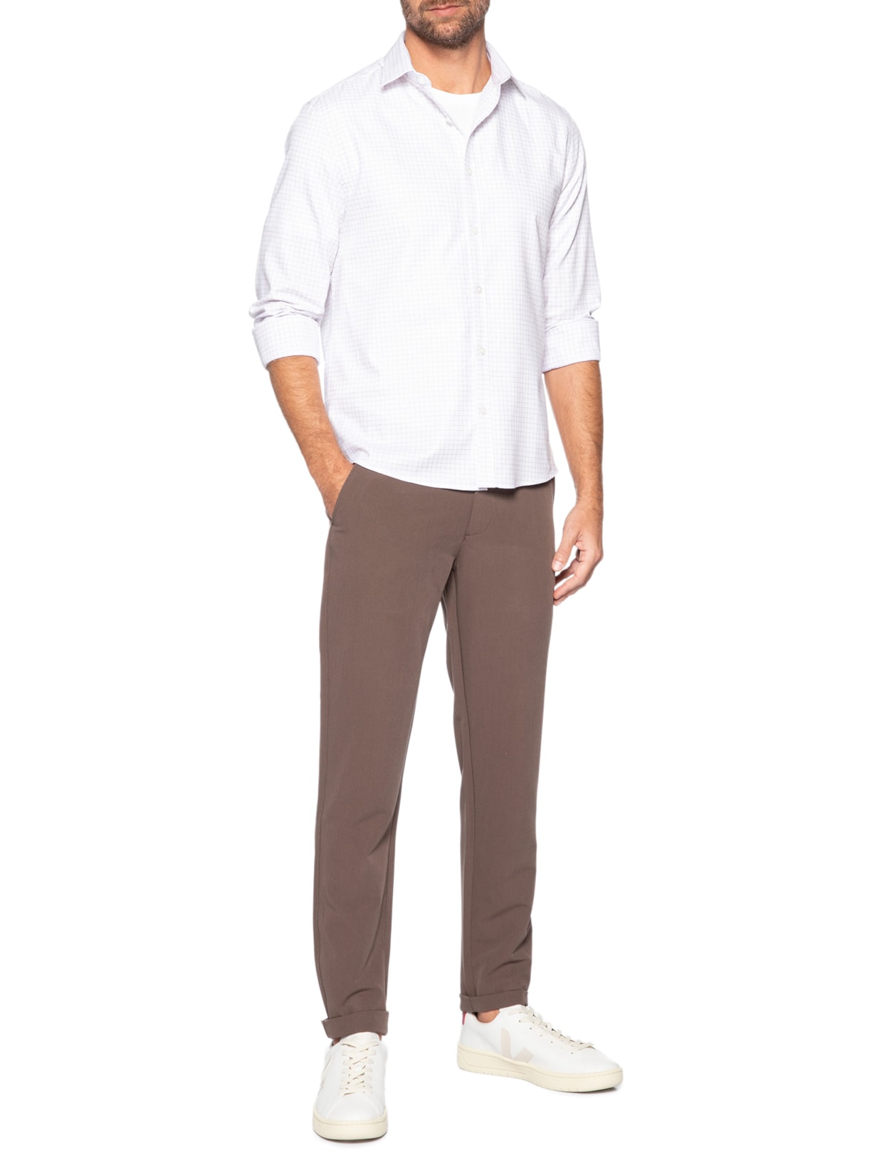 Camisa Masculina Slim Maquinetada Xadrez Branco Calvin Klein - White Label