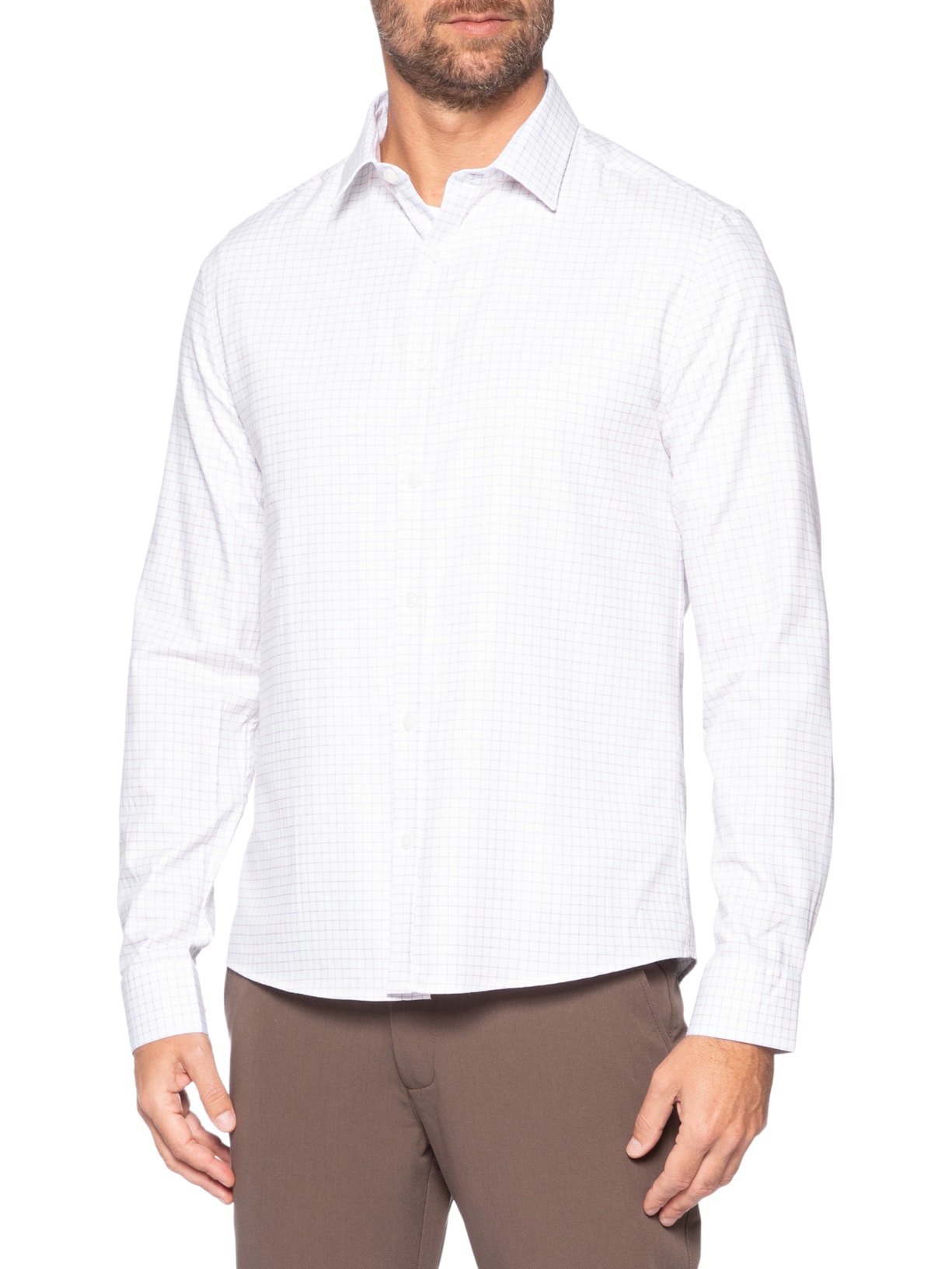 Camisa Masculina Slim Maquinetada Xadrez Branco Calvin Klein - White Label