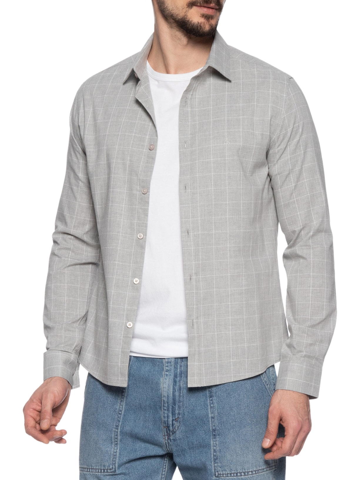 Camisa Masculina Slim Mescla Cinza Calvin Klein