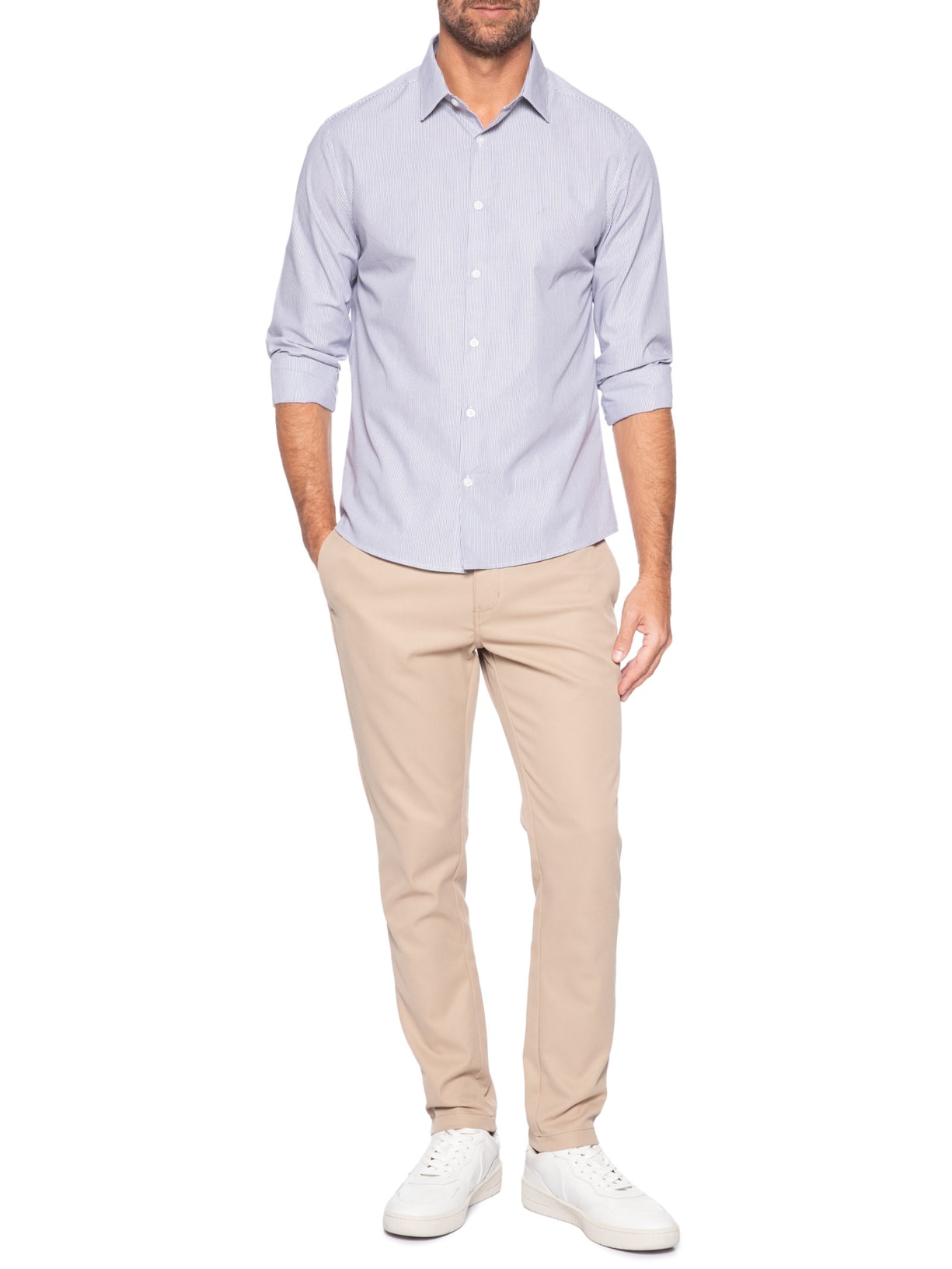 Camisa Masculina Slim Tricoline Fio 60 Azul Calvin Klein - White Label