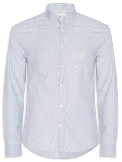 Camisa Masculina Slim Tricoline Fio 60 - Azul