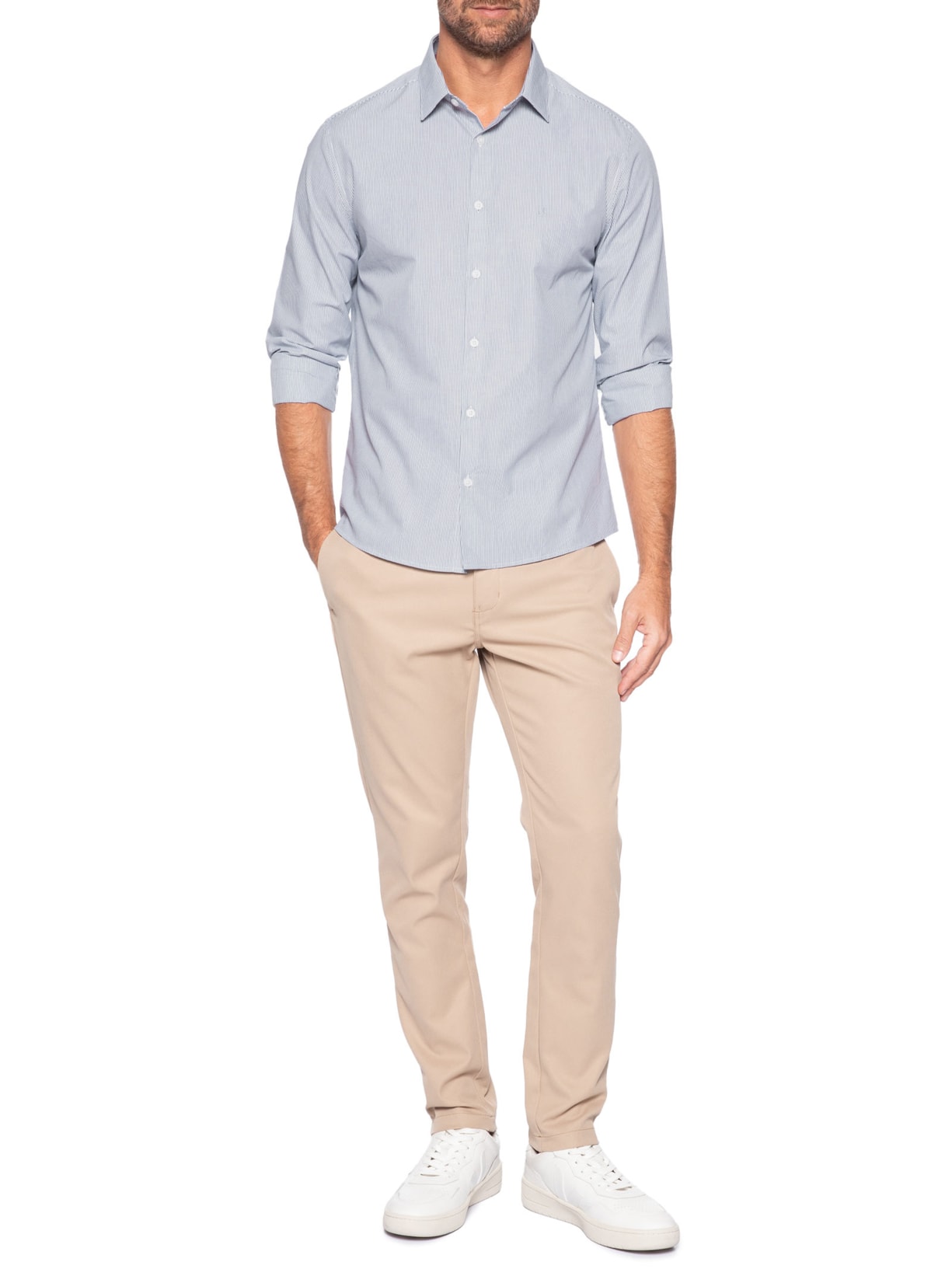 Camisa Masculina Slim Tricoline Fio 60 Azul Calvin Klein