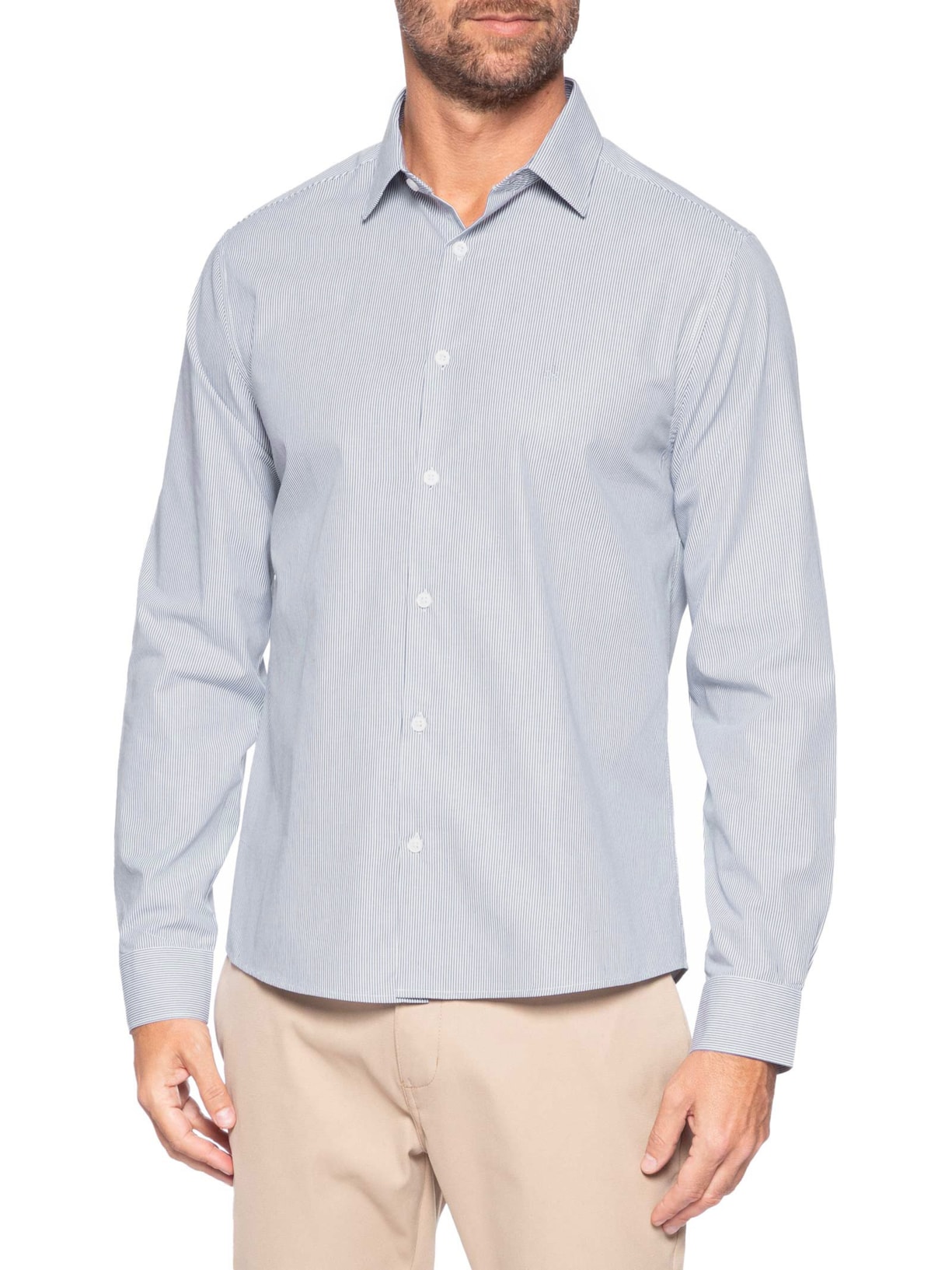 Camisa Masculina Slim Tricoline Fio 60 Azul Calvin Klein