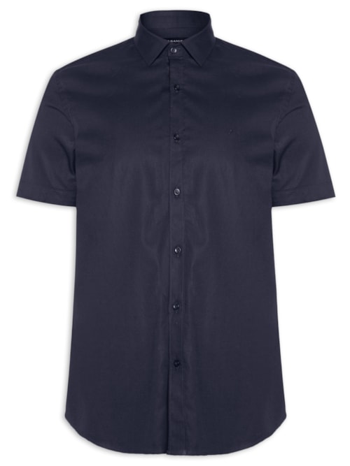Camisa Masculina Slim Tricoline Stretch Liso - Azul