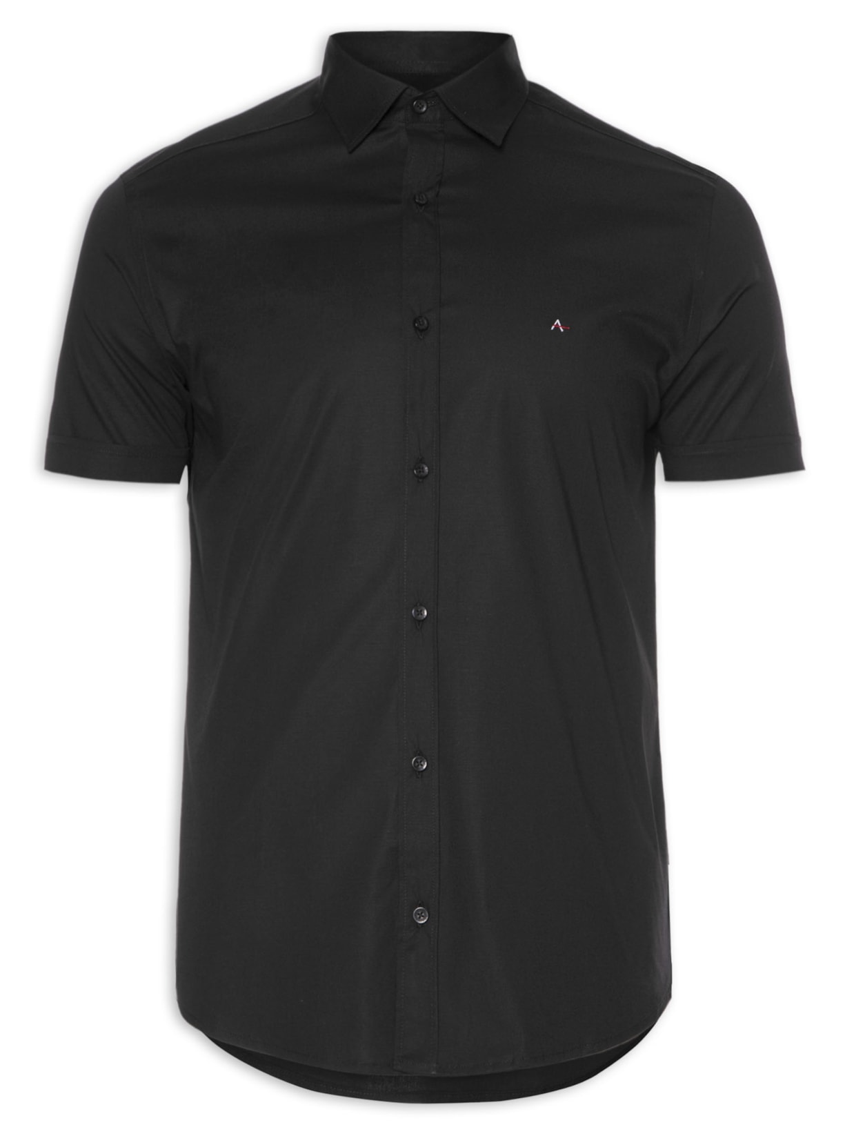 Camisa Masculina Slim Tricoline Stretch Liso - Preto