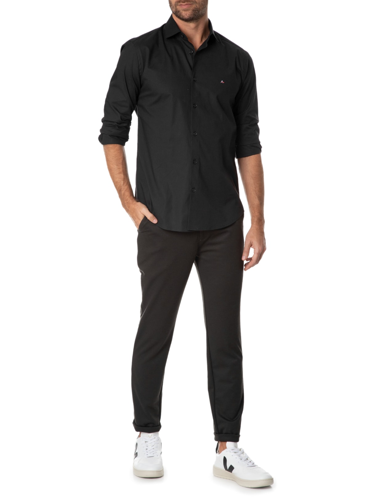 Camisa Masculina Slim Tricoline Stretch Preto Aramis