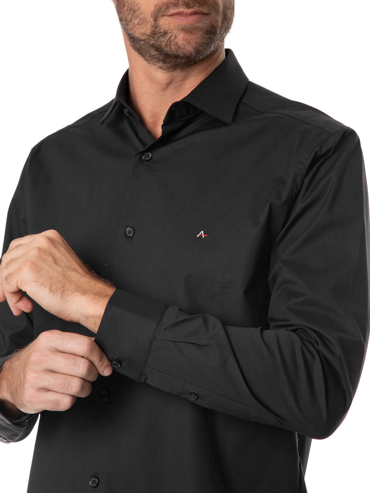 Camisa Masculina Slim Tricoline Stretch Preto Aramis