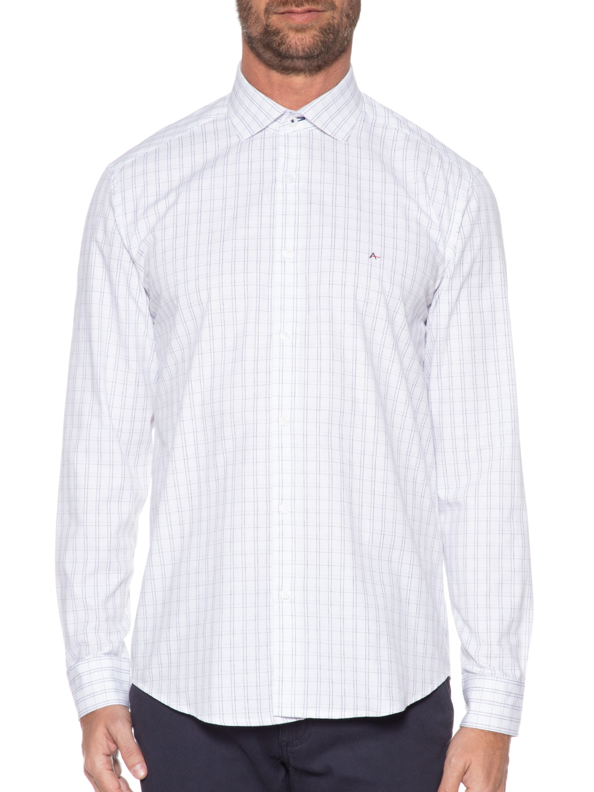 Camisa Masculina Slim Tricoline Xadrez Branco Aramis