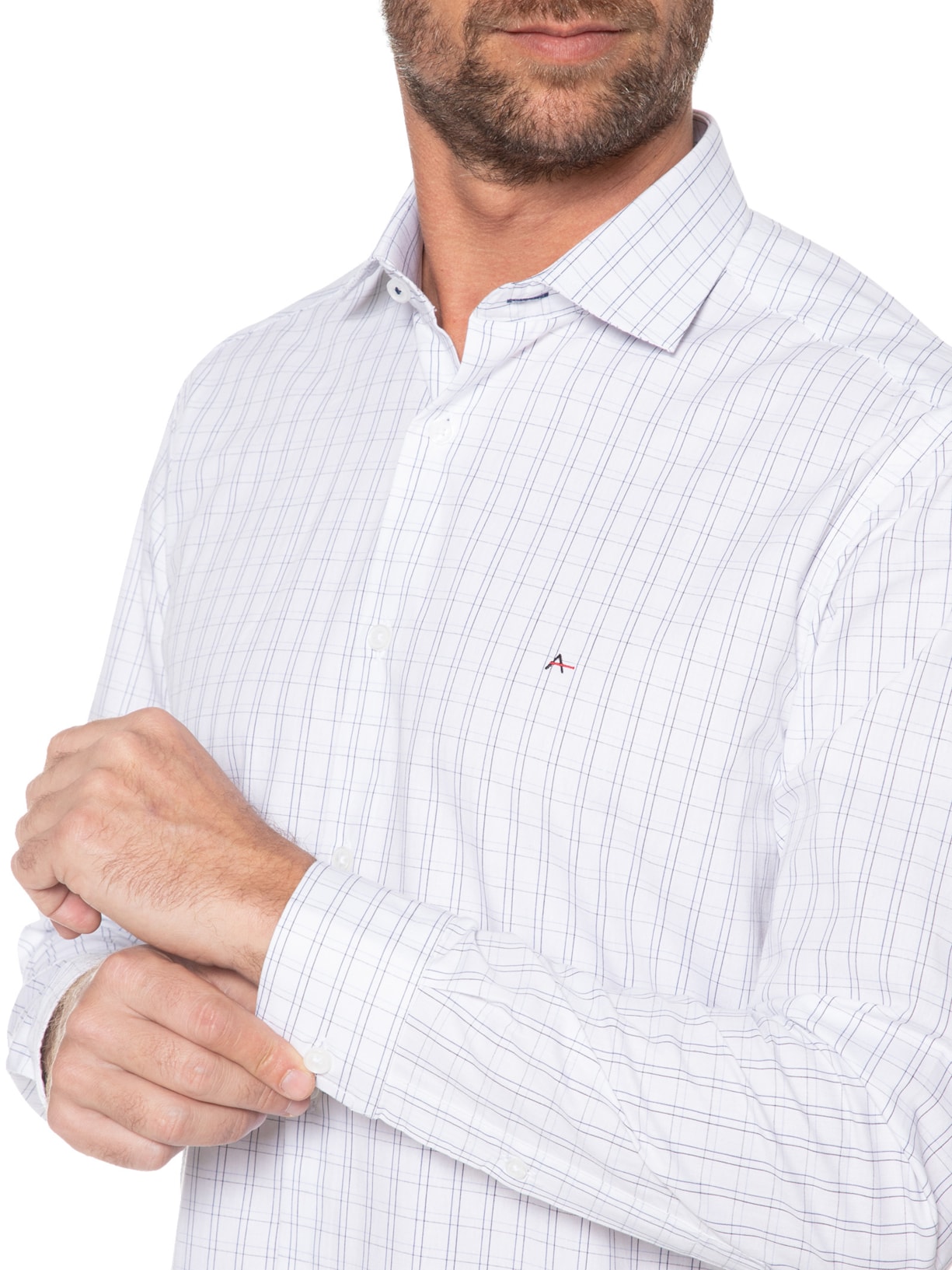 Camisa Masculina Slim Tricoline Xadrez Branco Aramis