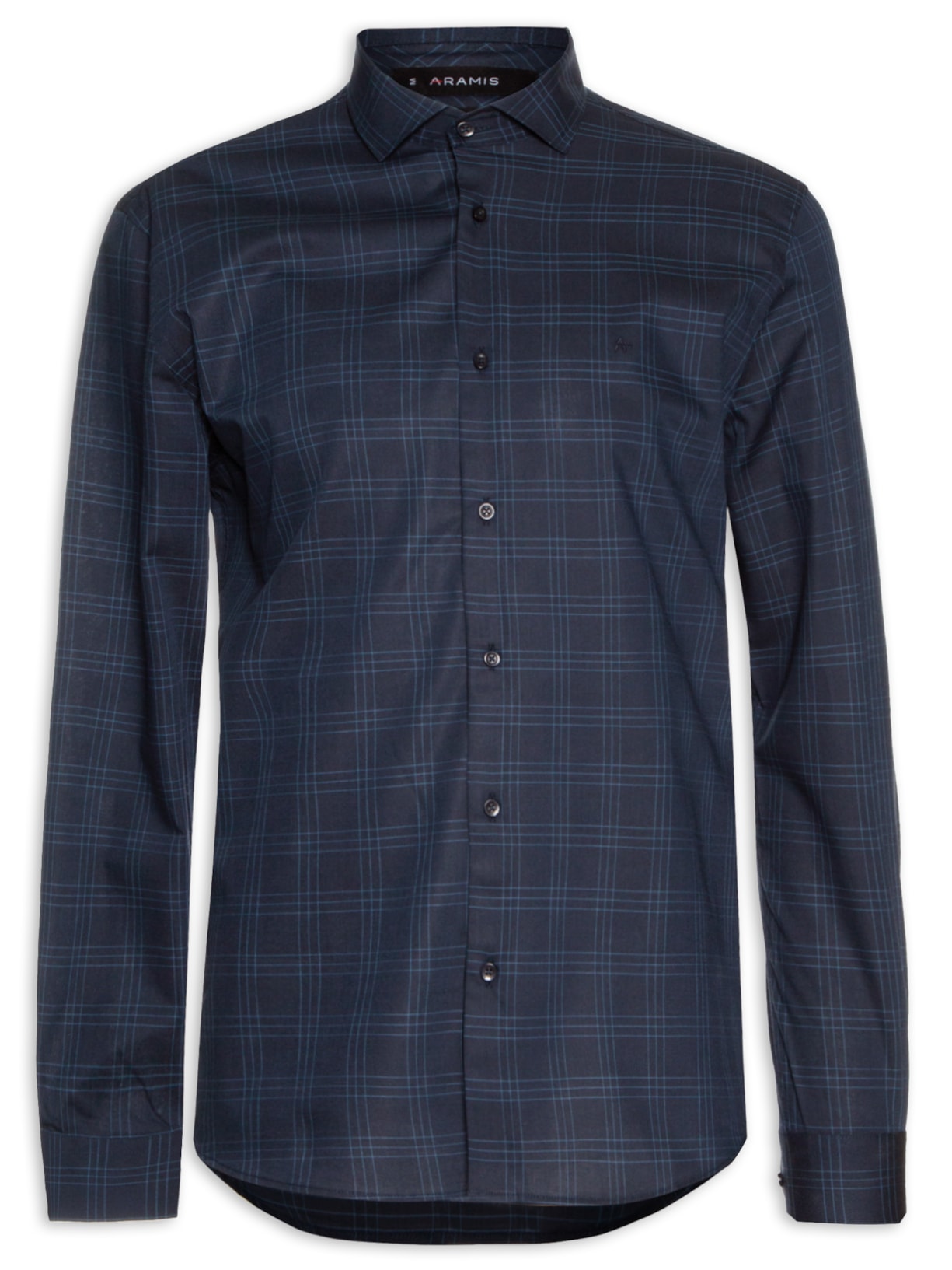 Camisa Masculina Slim Tricoline Xadrez Grid - Azul