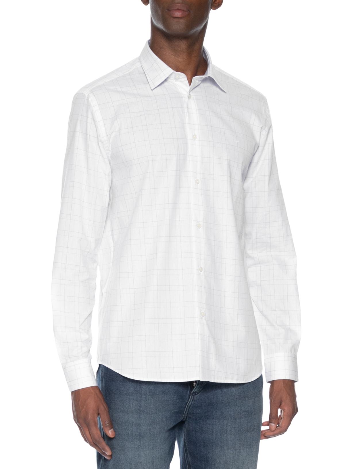 Camisa Masculina Slim Xadrez Branco Aramis