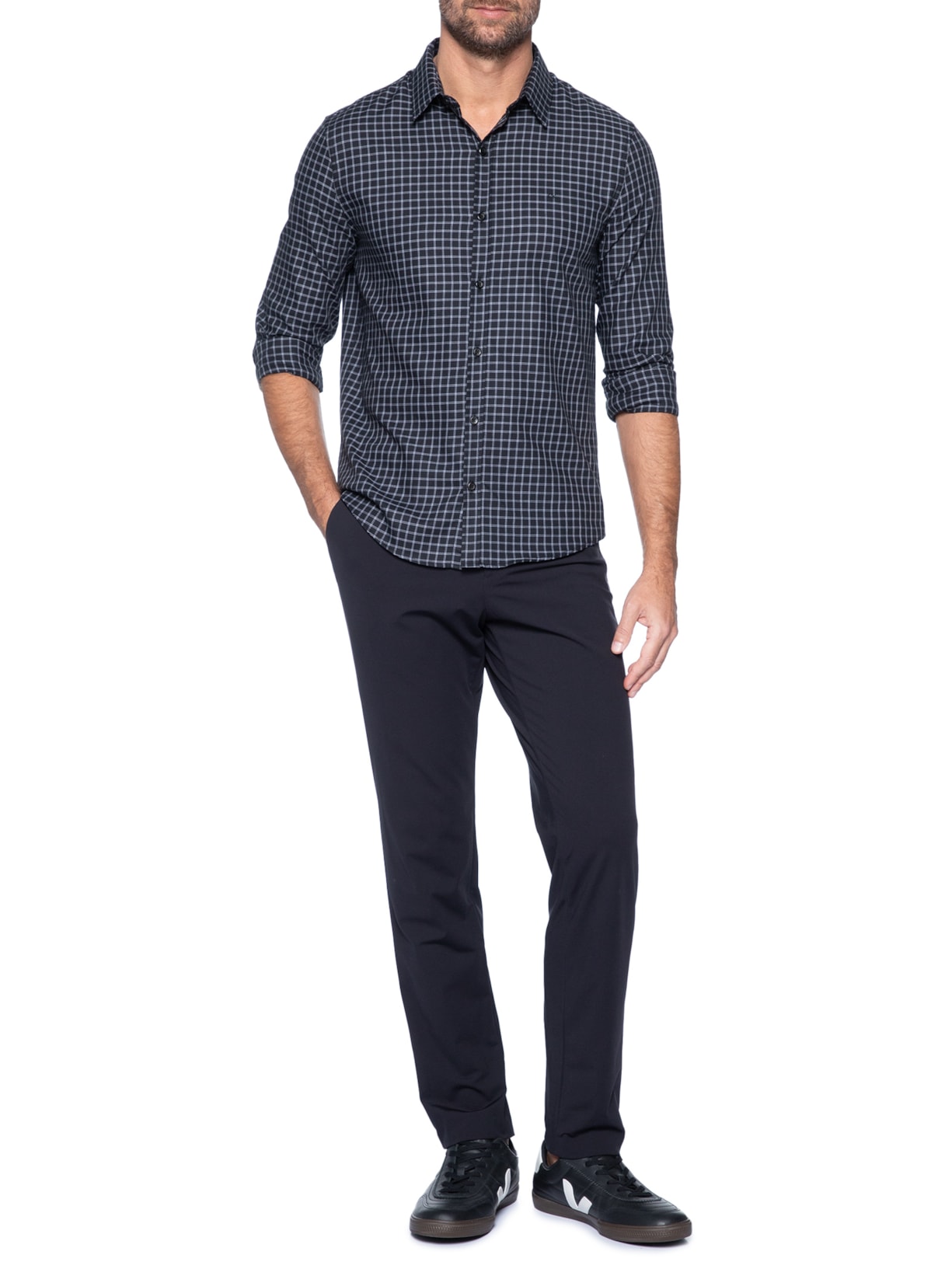 Camisa Masculina Slim Xadrez Clássico Preto Calvin Klein