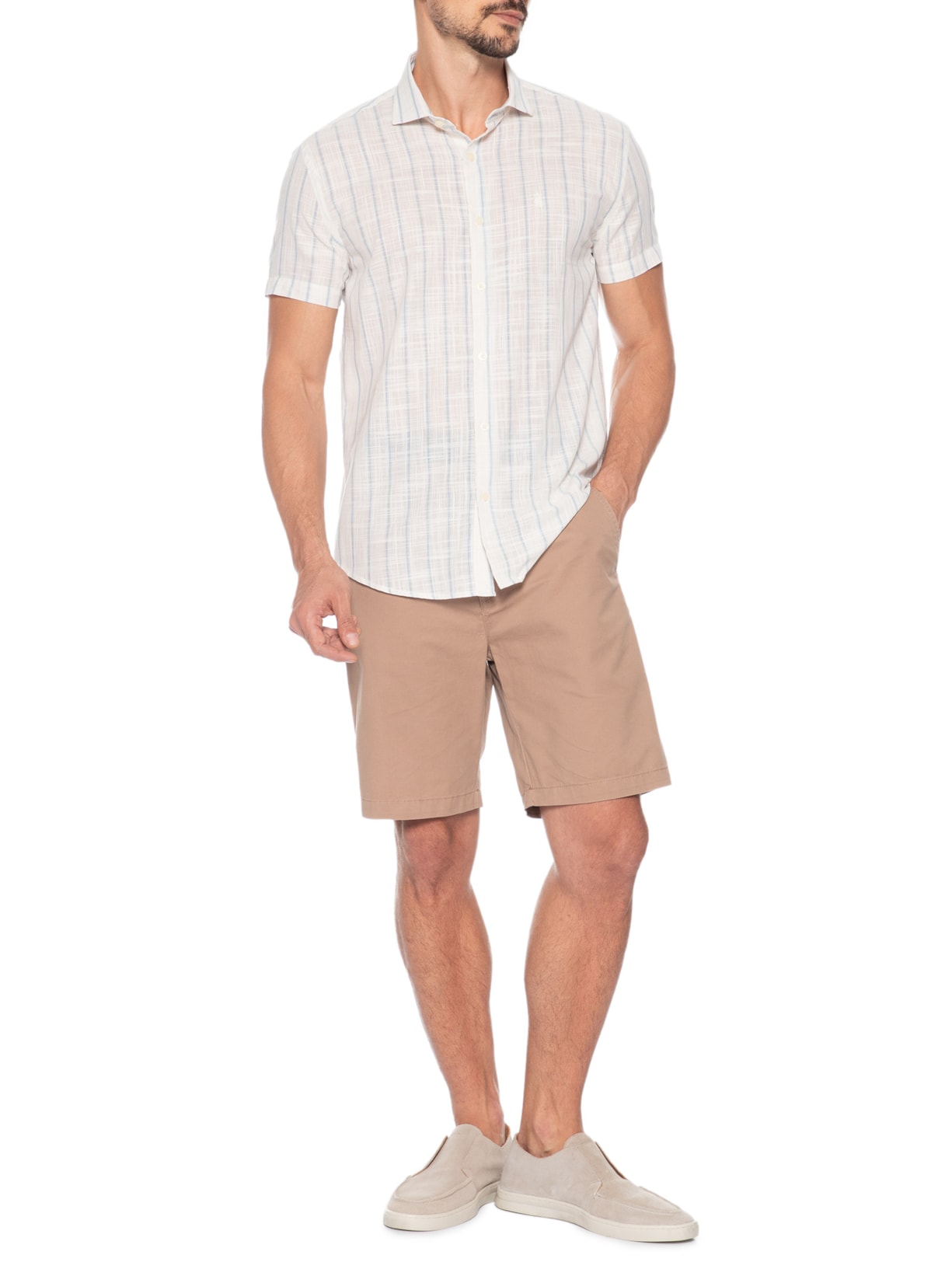Camisa Masculina Slub Listras Azul Sergio K