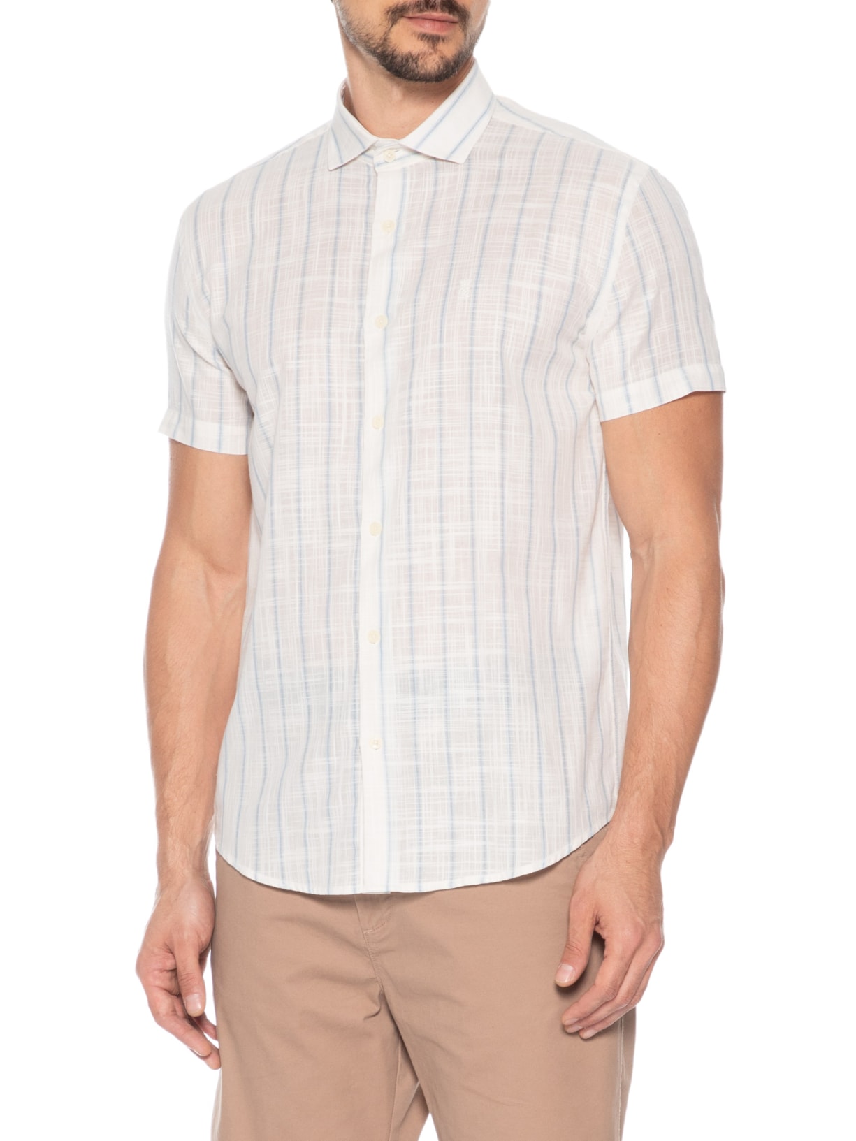 Camisa Masculina Slub Listras Azul Sergio K