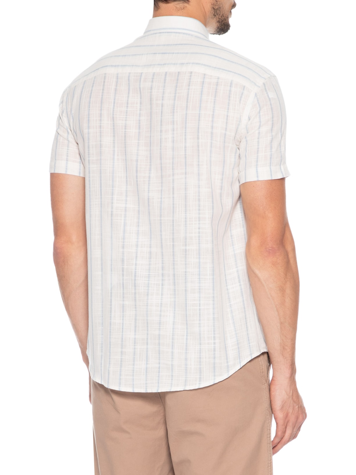Camisa Masculina Slub Listras Azul Sergio K