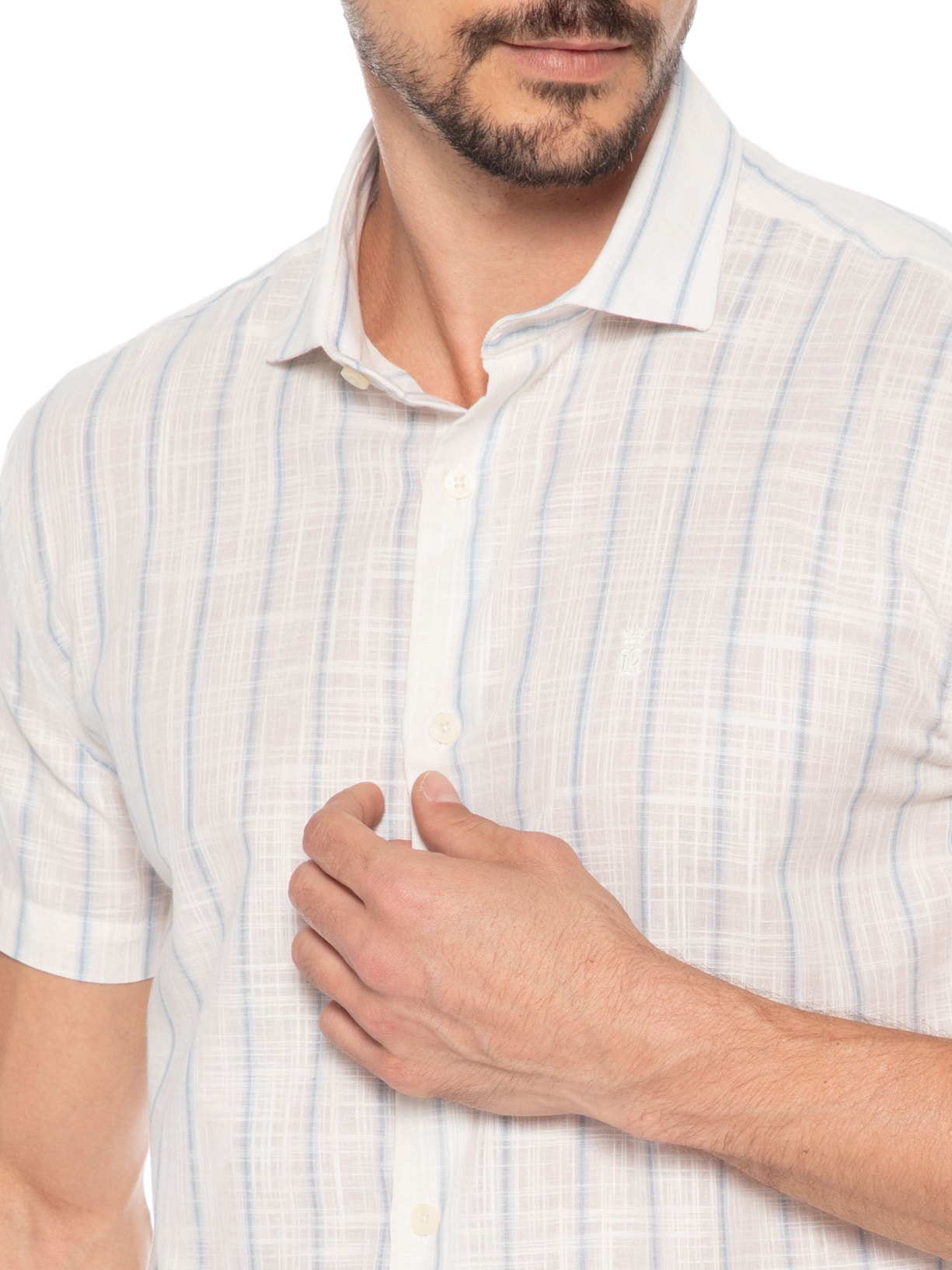Camisa Masculina Slub Listras Azul Sergio K