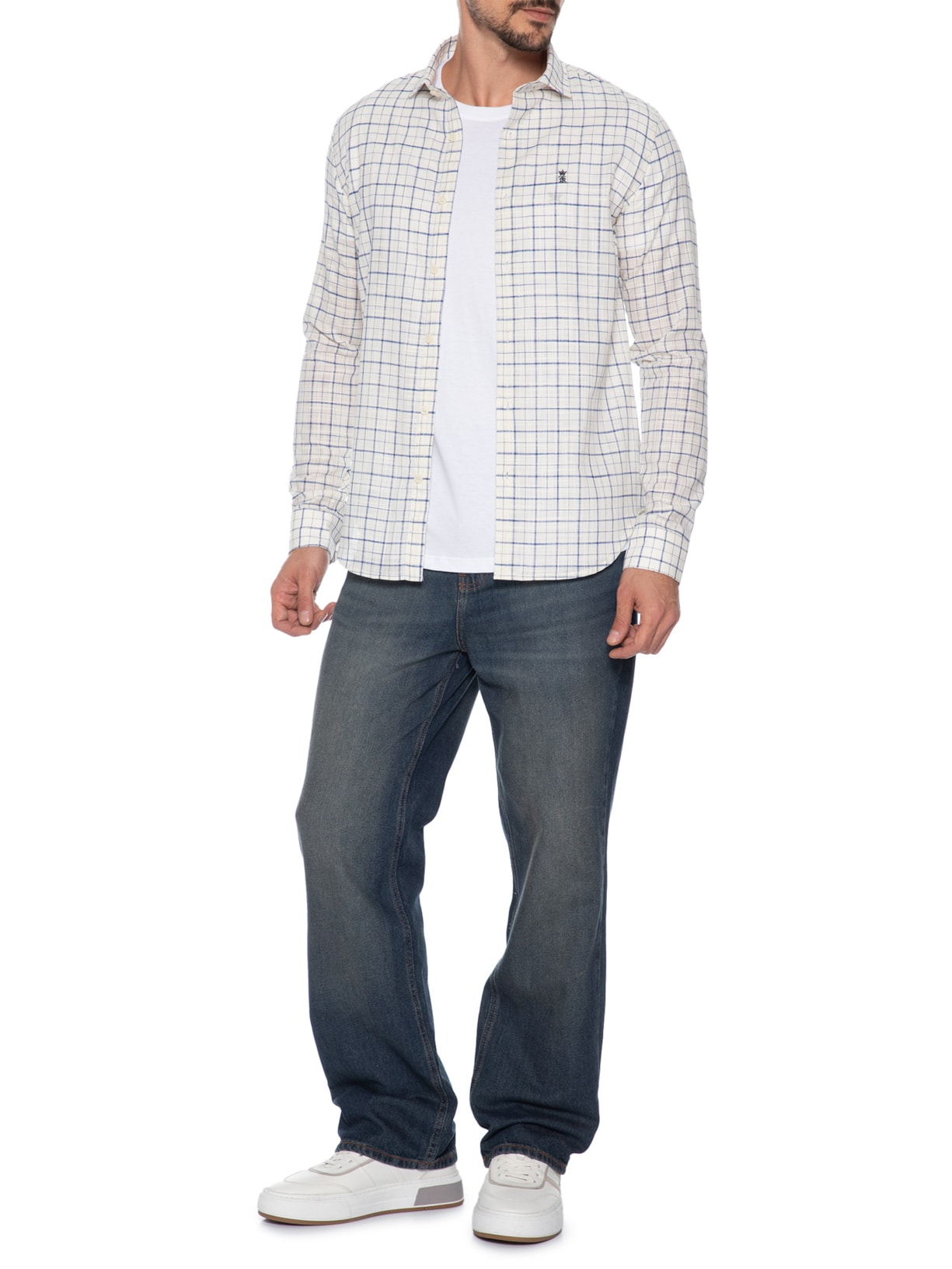 Camisa Masculina Slub Quadros Azul Sergio K