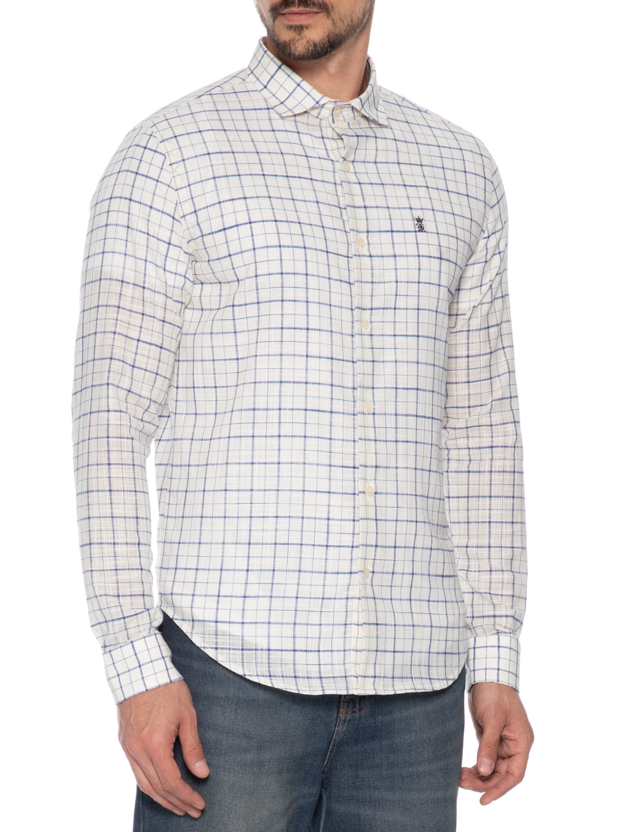 Camisa Masculina Slub Quadros Azul Sergio K