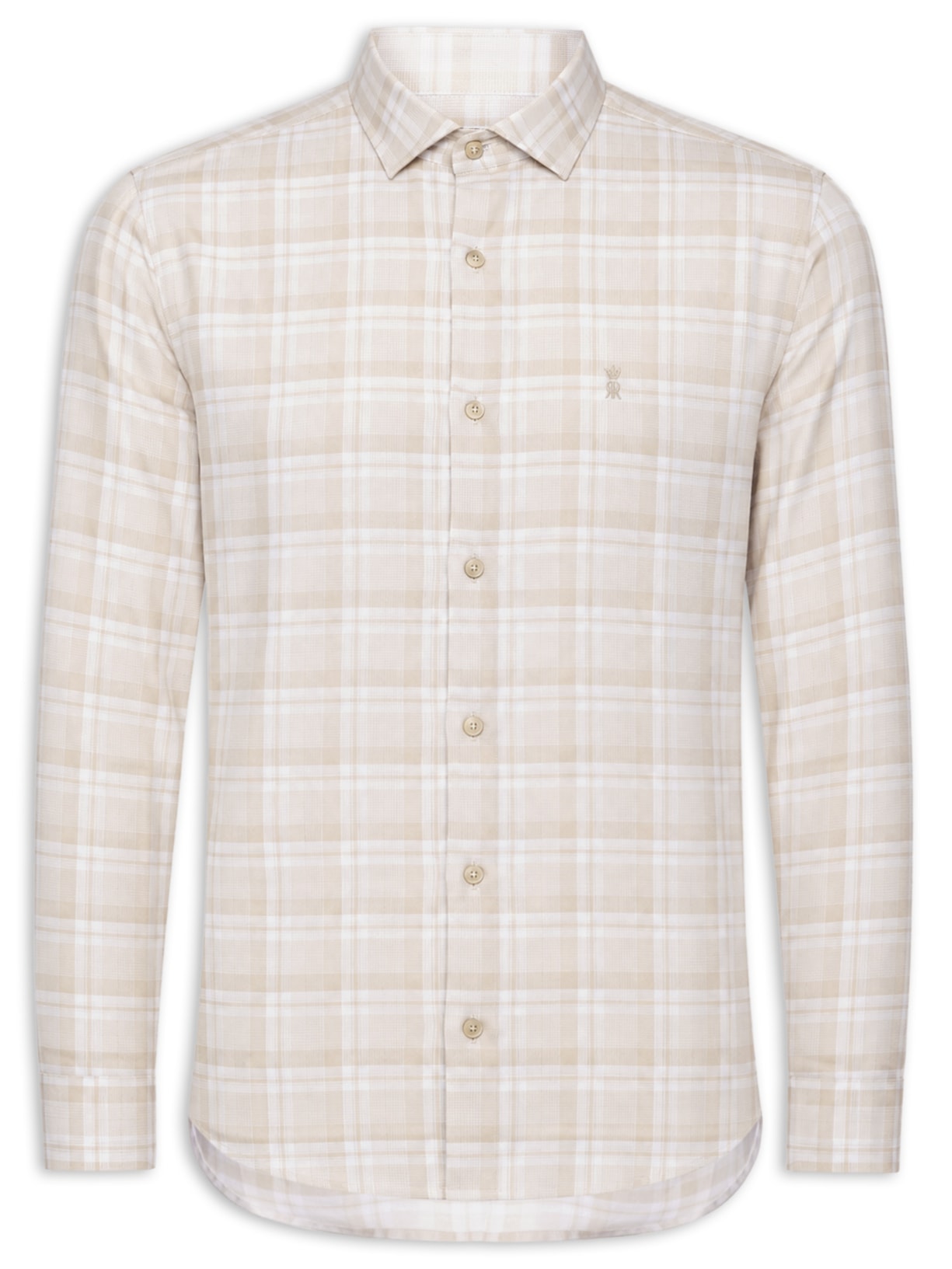 Camisa Masculina Slub Xadrez Bege Sergio K