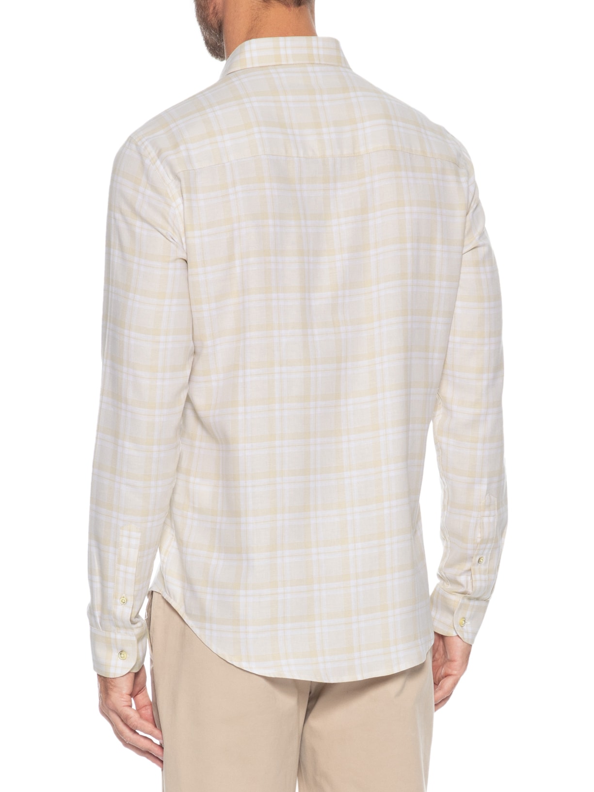 Camisa Masculina Slub Xadrez Bege Sergio K