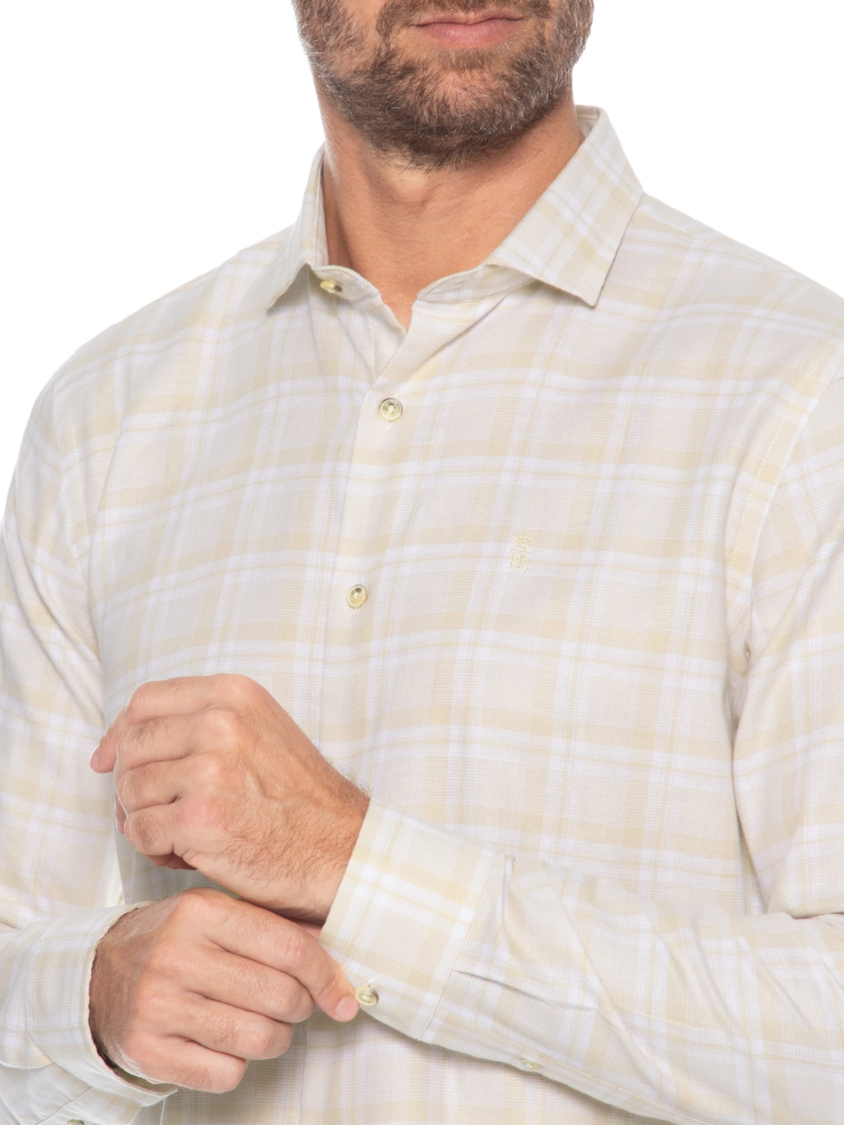 Camisa Masculina Slub Xadrez Bege Sergio K