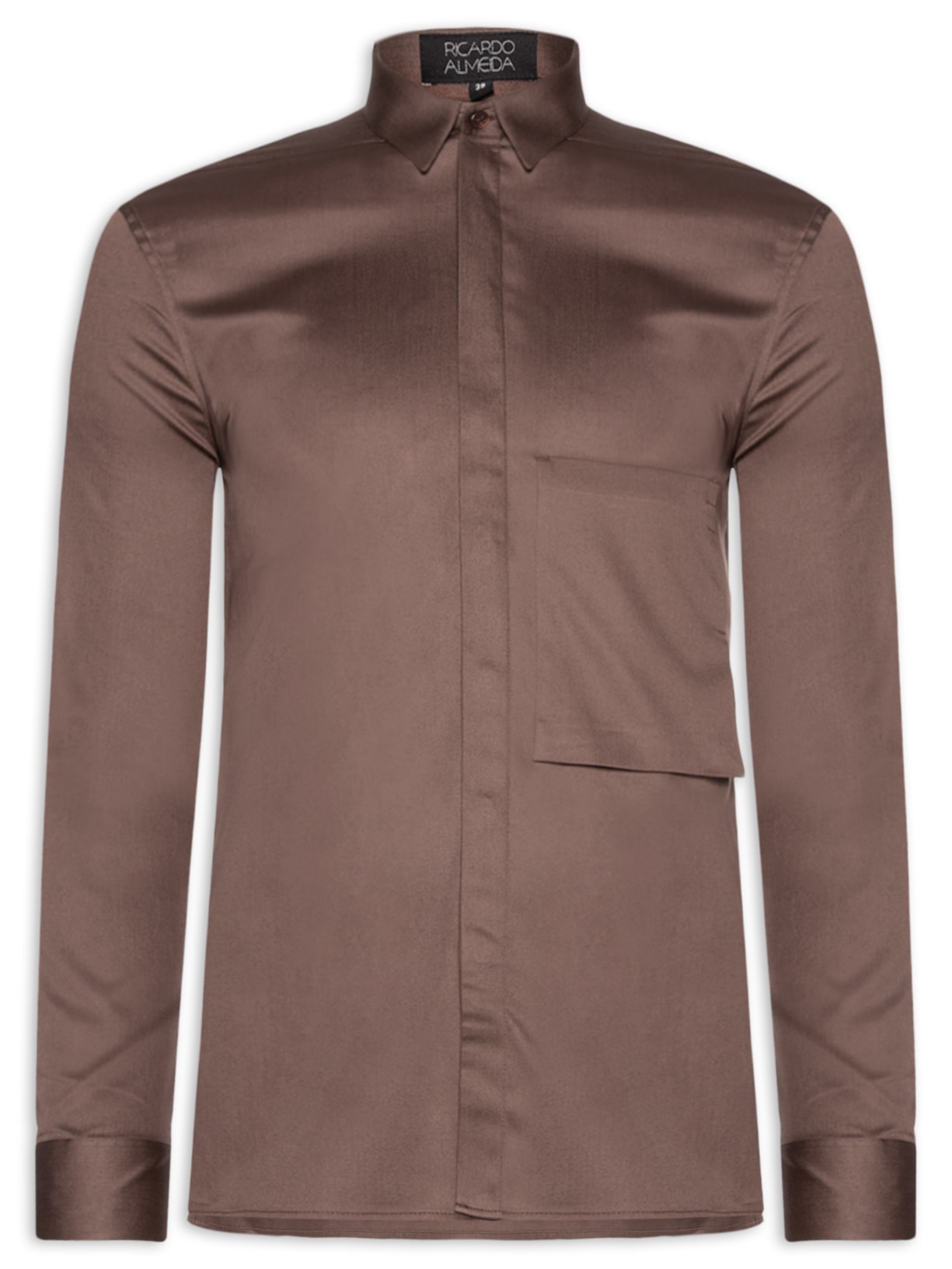 Camisa Masculina Social Austin Com Bolso Slim Fit Algodão Pima Marrom Ricardo Almeida