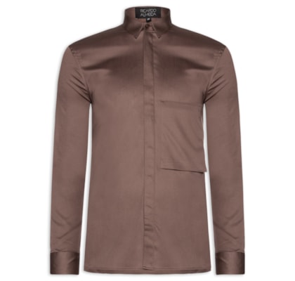Camisa Masculina Social Austin Com Bolso Slim Fit Algodão Pima - Marrom