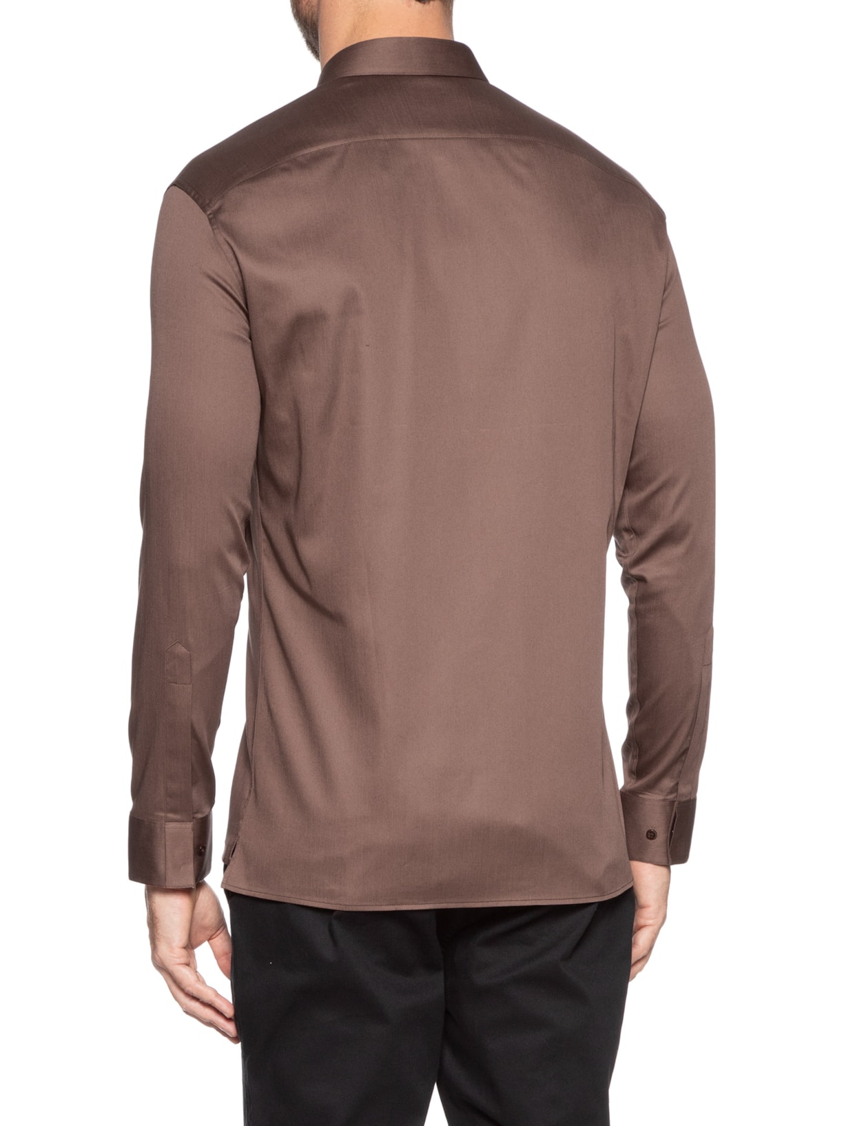 Camisa Masculina Social Austin Com Bolso Slim Fit Algodão Pima Marrom Ricardo Almeida