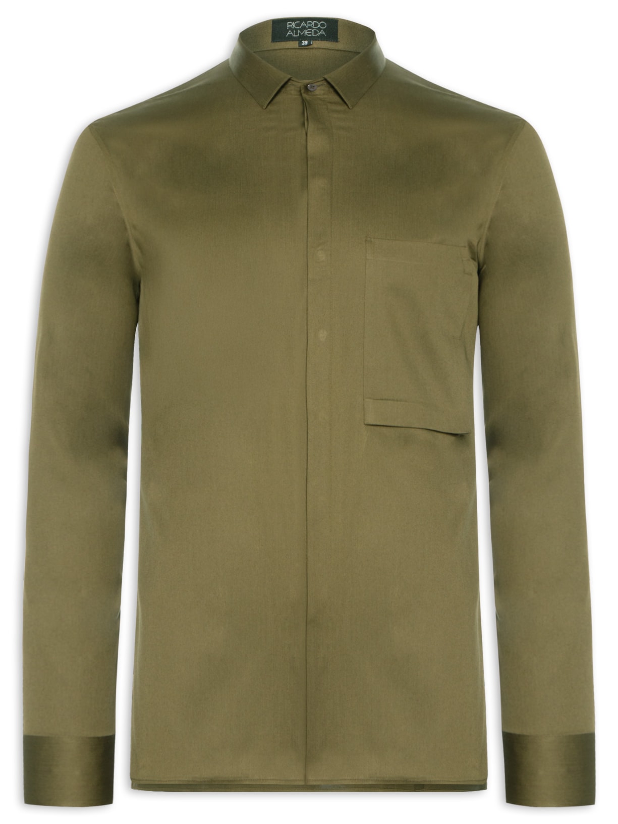 Camisa Masculina Social Austin Com Bolso Slim Fit Algodão Pima - Verde